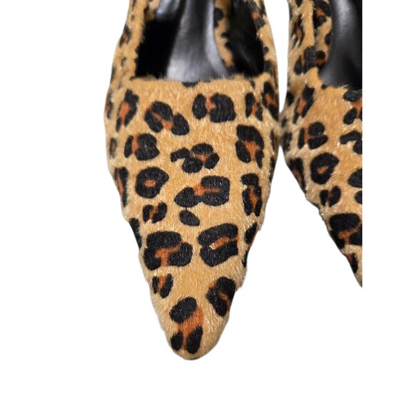 New ZARA Fur Trimmed Leather Slingback Kitten Heels Leopard Print EU 42 US 11 S2 - Picture 3 of 12